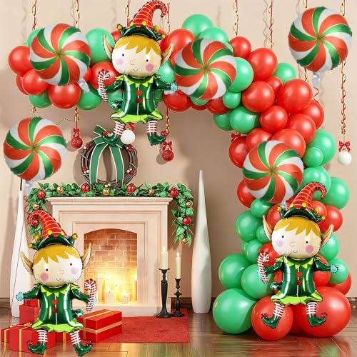 8Pcs Christmas Elf & Candy Balloons Set - Holiday Party Decorations