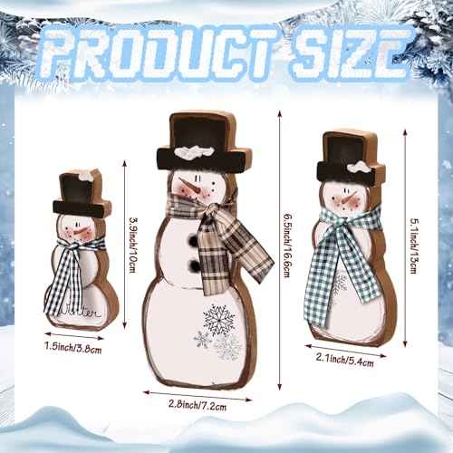 Suzile 3 Pcs Christmas Snowman Table Decorations Winter Wooden Snowman Centerpiece Block Signs Tiered Tray Desktop Figurine for Indoor Fireplace Mantel Home Decor Holiday Xmas Party Supplies
