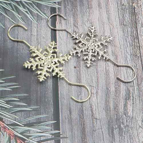 Ornament Hooks for Hanging Decorations, 20 PCS Gold Snowflake S-shaped Hangers - Swirl Christmas Tree Hangers with Crystal Beaded Tips for Small Ornaments