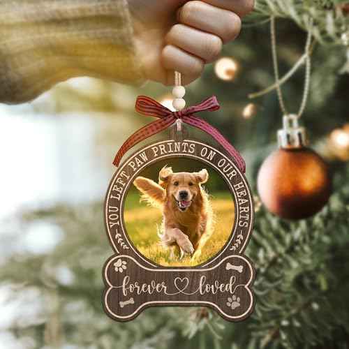 Dog Photo Frame Memorial Christmas Ornaments 2025 - Forever in Our Hearts, Remembrance, in Memory Gifts for Loss of Dog - Pet Loss, Pet Sympathy Personalized Picture Ornaments for Christmas Tree
