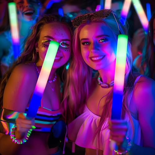 55 Pcs LED Foam Glow Sticks Bulk with 3 Flashing Modes for Parties & Events - Safe, Reusable