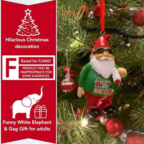 Gnometastic Smoking Let's Get Baked Gnome Ornament - Inappropriate Funny Christmas Ornaments for Adults, Stocking Stuffers & White Elephant Gifts for Adults, 3.5 Inch