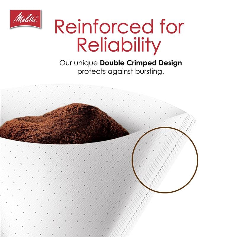 Melitta #4 White Cone Coffee Filters 100-Count Pack of 6 - Microfine Perforations, Double Crimp, Eco-Friendly, USA Made