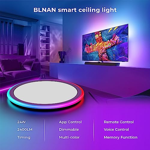 BLNAN 13 Inch Smart RGB LED Flush Mount Ceiling Light with Remote, Dimmable Color Changing Fixture, Alexa Google Compatible