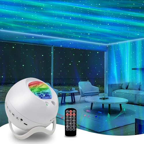 HERHOTER 5.3in Star Projector with Bluetooth Speaker & White Noise - Northern Lights Night Light