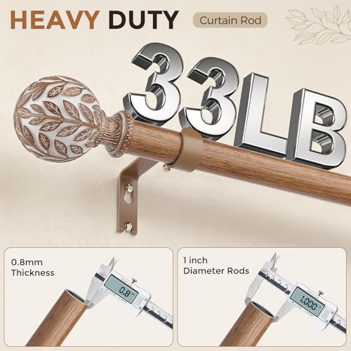 White Wood Boho Curtain Rod 36-91 Inch Pack of 2 Adjustable Window Rods