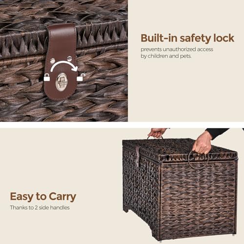 Honjourai Brown PE Rattan 165L Handwoven Wicker Storage Basket with Lid