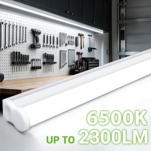 4 Pack LED Shop Lights 2300LM 6500K Bright White Garage Ceiling Fixtures Linkable