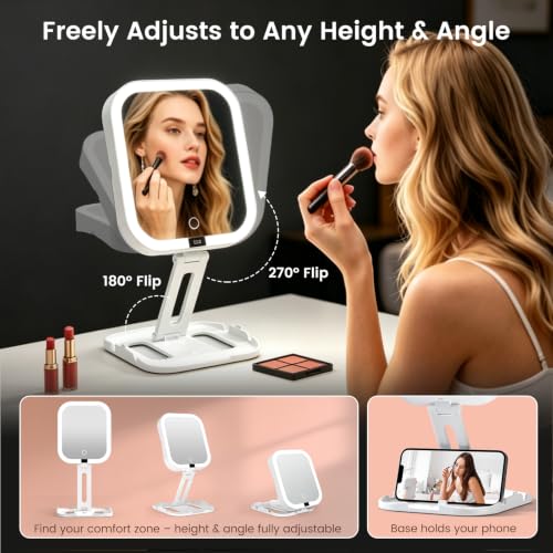 Travel Makeup Mirror with Lights 10X Magnification Foldable Dual-Side LED