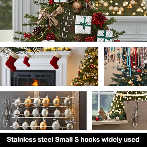200 Pcs Stainless Steel Small S Shaped Hooks, Mini S Hooks 0.8 Inch DIY Christmas Ornament Jewelry Hanging Holder