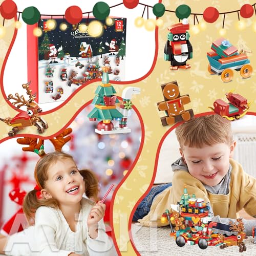 Aviski Multicolor 12-in-1 Christmas Building Blocks Advent Calendar for Kids