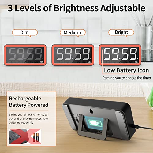 VOCOO 7.8-Inch Digital Timer Black Red Magnetic LED Kitchen & Classroom Timer