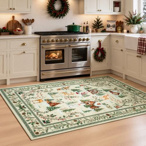 Vibrug 3x5 Beige Christmas Area Rug - Entryway, Kitchen & Living Room Decor
