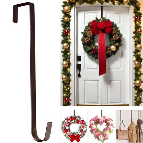 12" Metal Wreath Door Hanger, Non-Scratch Wreath Hangers for Front Door, Heavy Duty Over-the-Door Hooks for Hanging Welcome Sign, Easter, Halloween, Fall, Christmas Decoration, Holds up to 20 lbs