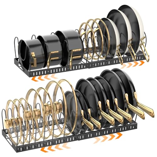 NomNest 2-Pack Expandable Pot and Pan Organizer with 32 Dividers, Under Cabinet Storage, 12-24 inches