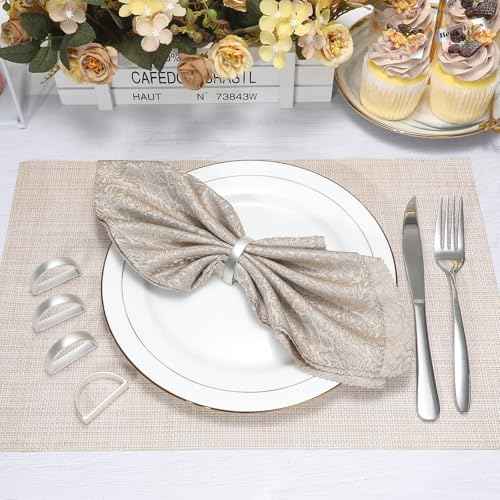 KPOSIYA Napkin Rings Set of 8, Metal Silver Napkin Rings Bulk for Table Settings, D-Shape Napkin Holders Rings for Dinner Table Decor, Easter, Fall,Thanksgiving, Christmas, Party,£¨Silver 8 pcs£©
