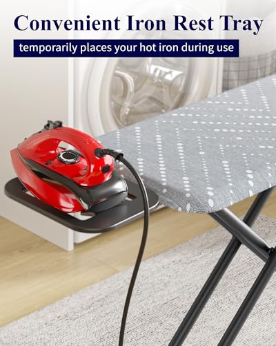 Kitsure Gray Folding Ironing Board - Adjustable Height, Full Size, Wobble-Free, 43"L x 13"W