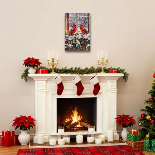 BJYCHG Red Cardinal Wall Art Canvas - Winter Bird Decor, 20x16 Inches