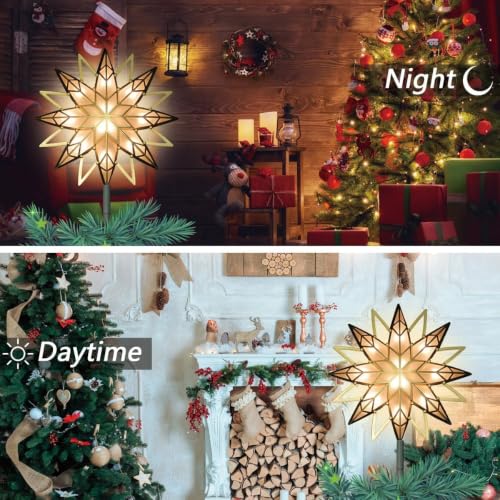 12" 10L Christmas Snowflake Tree Topper, Star Light, Clear Top