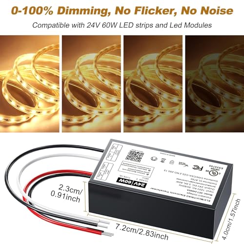 60W 24V Dimmable LED Driver Triac ELV/MLV Compatible with Lutron & Leviton Switches - Adapter-Universe 60W24V