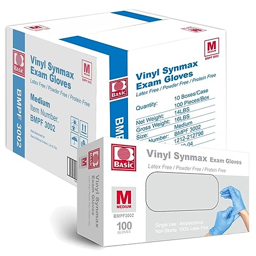 Vinyl Exam Gloves - Latex-Free & Powder-Free, Medium, 1000 Pack