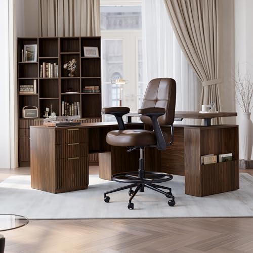 Perledesign Drafting Executive Tall Office Chair - Vintage Brown, Normal Thick