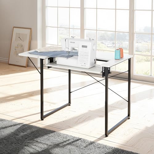 VEVOR Multipurpose Sewing Table 41.14 x 23.62 inches with Storage & Foldable Side Shelf