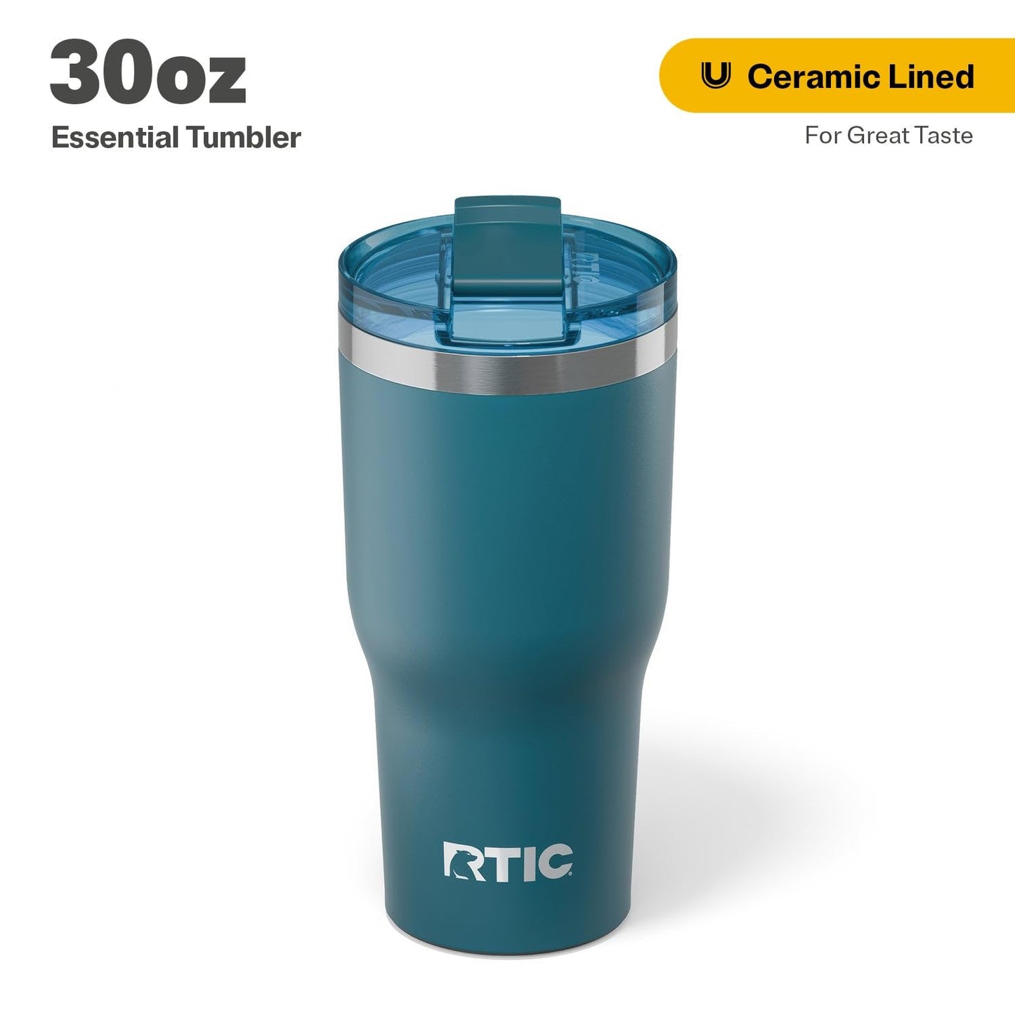RTIC 40oz Essential Tumbler with Lid, Ceramic Lined, Insulated, Stainless Steel, Metal, Double Wall Vacuum-Insulation, Travel Cup for Iced Coffee, Tea, Hot and Cold Drink, Marine