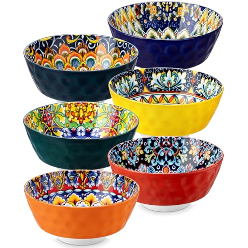 Bohemian Style Ceramic Cereal & Salad Bowls Set of 6 - 26 Oz