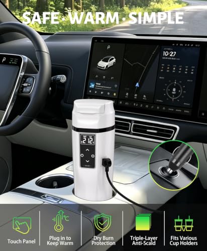 White 450ml Car Electric Kettle with Boil & Keep Warm for Travel & Commute