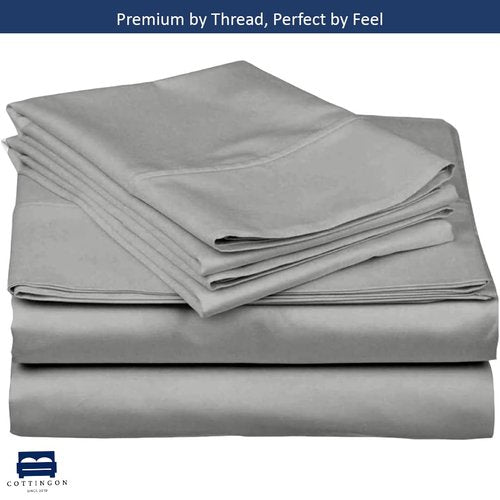 Cottingon, Premium 100% Egyptian Cotton 4 PC Sheet Set 15" Deep, Light Grey-Olympic Queen