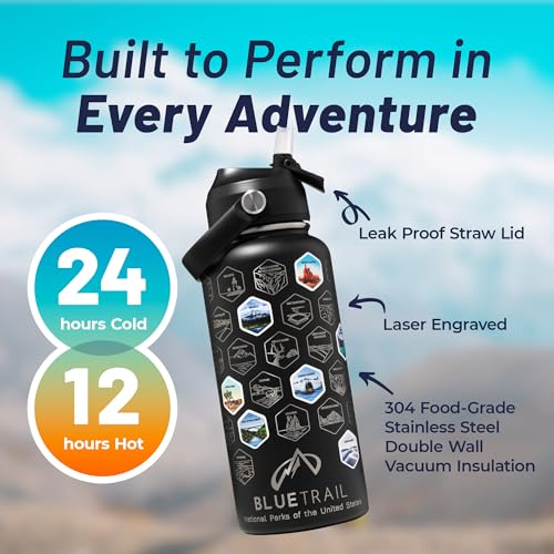 BlueTrail National Parks Water Bottle with Stickers - Midnight Edition