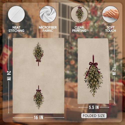 Vintage Tree Mistletoe Christmas Kitchen Towels (Set of 2) - AHNWICNR, Vintage Tree