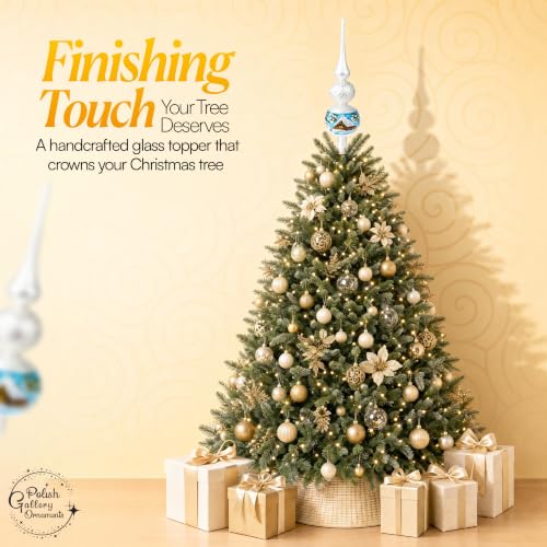 Polish Gallery Handmade Silver Swirl Glass Christmas Tree Topper - 12 Inch