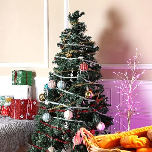 KINGLAKE Glitter Christmas Tinsel Garland - 4 Rolls 60 FT Christmas Tree Tinsel Garland Xmas Red Green Gold Silver Mini Tree Glitter Garland for Mini Tree Craft Gift