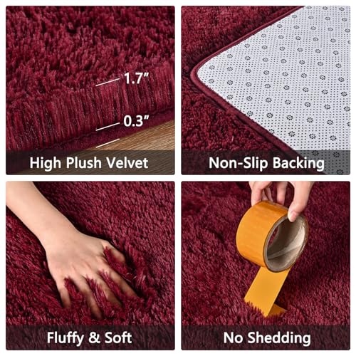 Wine Red 6x9 Plush Burgundy Area Rug - FALARK Soft Non-Slip Shag Carpet