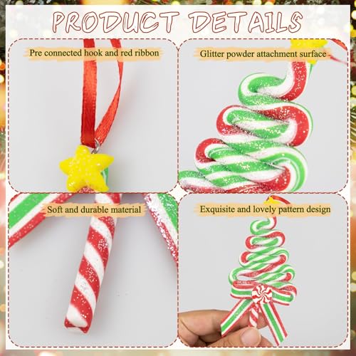 10Pcs Christmas Candy Cane Ornaments for Tree Decorations - Polymer Clay Glitter Lollipop Candy Cane for Holiday Party Home Decor