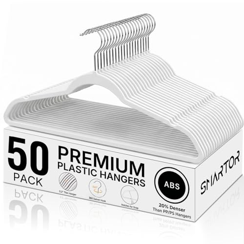 White Plastic Hangers 50 Pack - Slim, Heavy Duty Closet Clothes Hangers