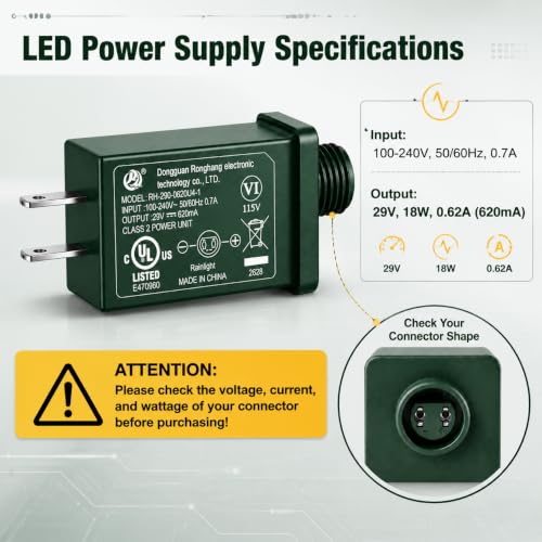 29V 620mA LED Christmas Tree Power Supply Adapter Replacement