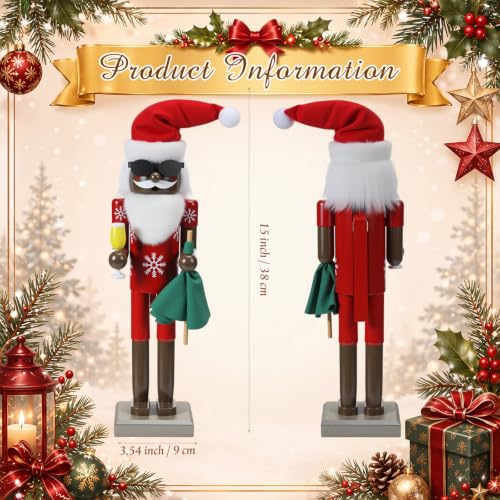 15 Inch Black African American Santa Nutcracker Christmas Decor - Wooden Tabletop Ornament
