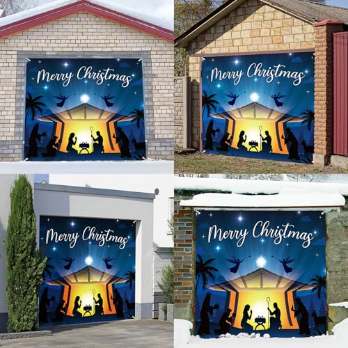 Nativity Garage Door Cover 7x9 Ft - Christmas Banner for Single Car Door, Magnetic