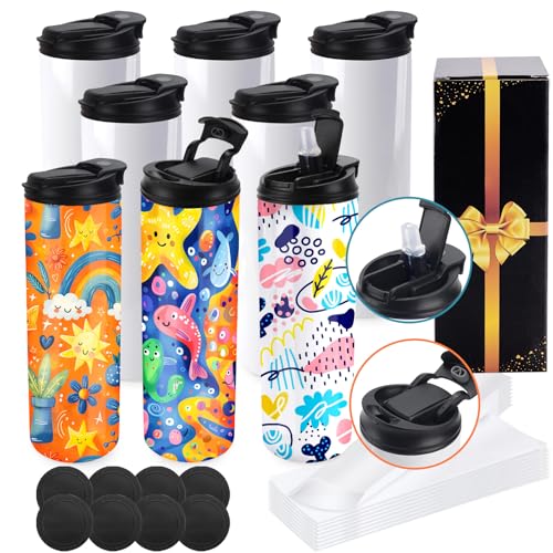 Joyclub White 8 Pack 20oz Sublimation Water Bottles with Dual Openings & Leakproof Lids