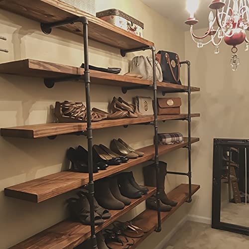HITOMEN 3-Set Industrial Iron Pipe Shelves 4-Tier Wall-Mounted Rustic Bookcase