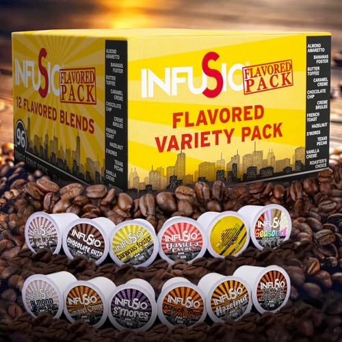InfuSio Dessert Coffee Pods Variety Pack 96 Count - S'mores & Bananas Foster Compatible with Keurig