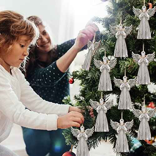 Gerrii 40 Pieces Christmas Wood Angel Ornaments Christmas Tree Decorations Farmhouse White Rustic Hanging Ornaments for Crafts Gift Office Fireplace Wreath Holiday Party Decor
