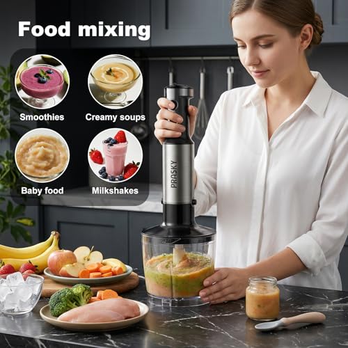 Prasky Black 1200W Handheld Immersion Blender 20 Speeds, 5-in-1 Kitchen Mixer