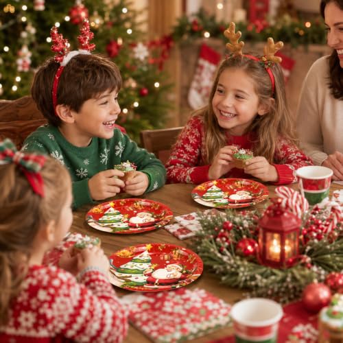 PUEVENYI Merry Christmas Paper Plates 7 Inch - Winter Holiday Disposable Tableware Set, 50 Count