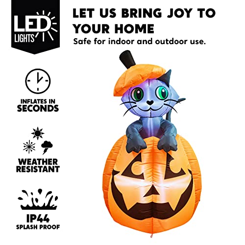 Blue Cat With Pumpkin Inflatable Halloween Decor - 5 FT Animated Outdoor Yard Decoration