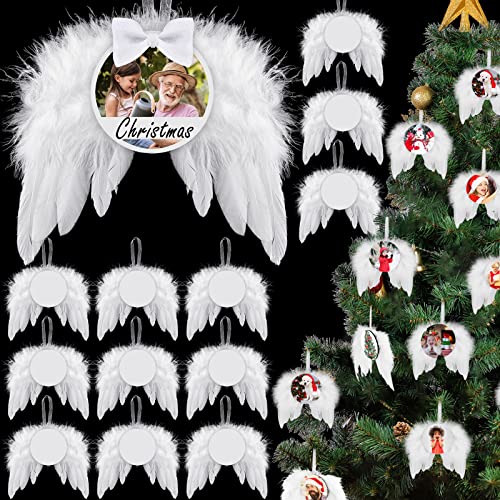 Amyhill 48 Pcs Christmas Angel Wings Sublimation Ornaments (Round Style) – 24 Wings + 24 Blanks