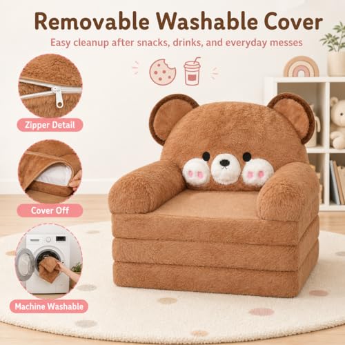 MONKISS Kids Couch Brown Bear 2-in-1 Toddler Sofa & Floor Chair